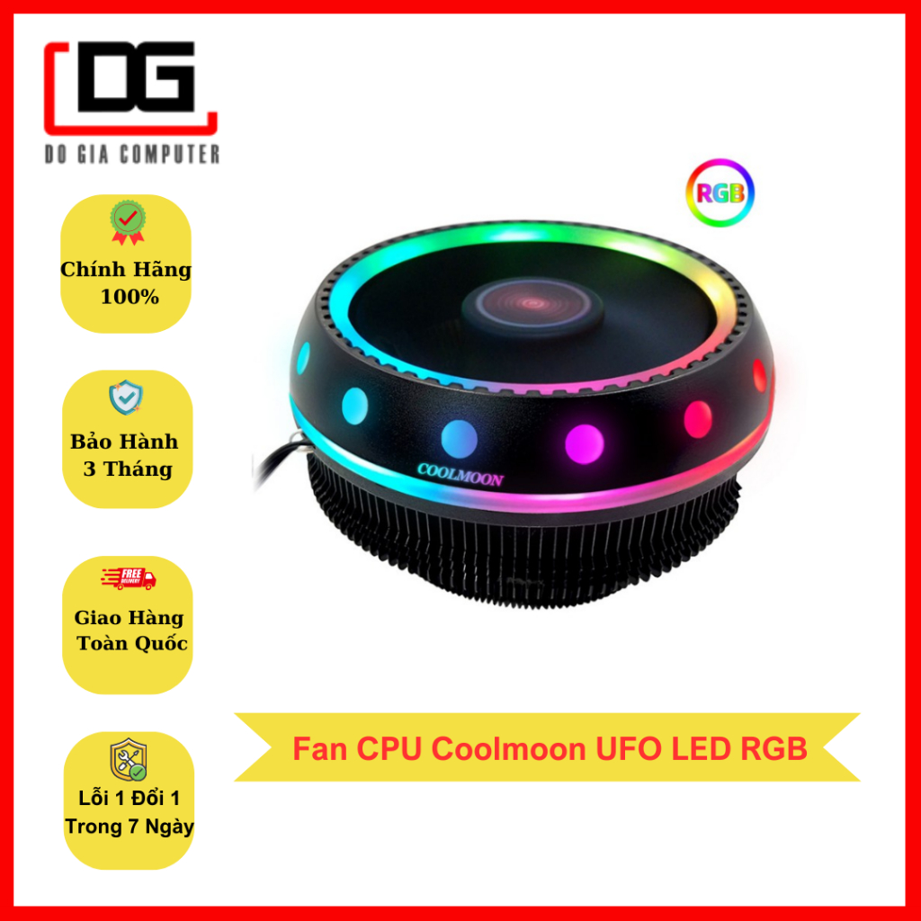 Quạt Tản Nhiệt, Fan CPU Coolmoon UFO X Led RGB - Tự Động Đổi Màu Và Hiệu Ứng