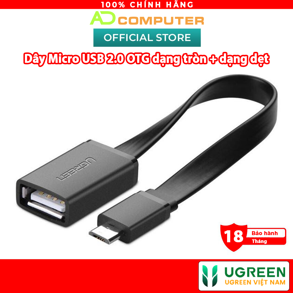 Dây Micro USB 2.0 OTG dạng tròn + dạng dẹt dài 10-12cm UGREEN US133 - Hàng phân phối chính hãng - Bảo hành 18 tháng