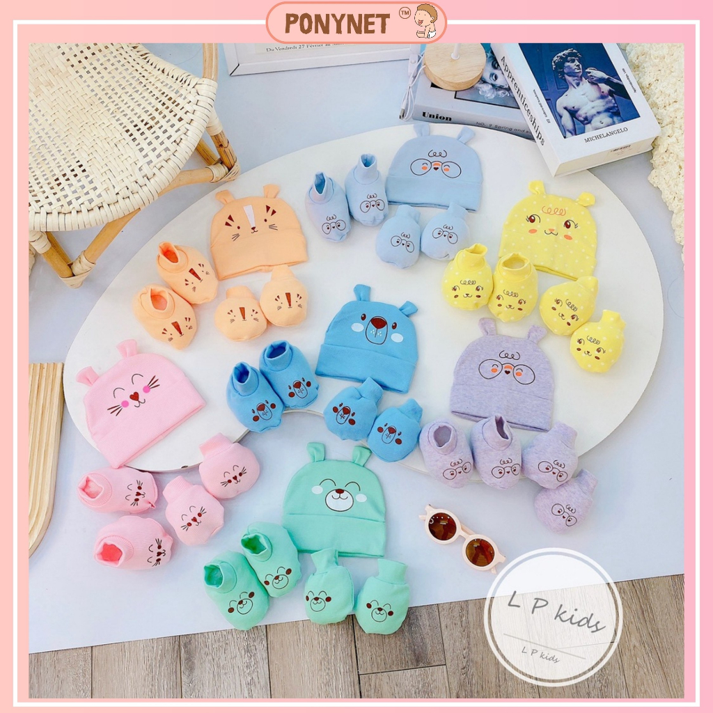 bao tay chân cho bé sơ sinh set kèm mũ nón hàng thun lạnh vớ tất sơ sinh cao cấp