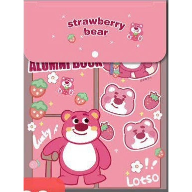 Bìa nút dọc đựng hồ sơ tài liệu Magic A4 hình gấu dâu hồng Lotso