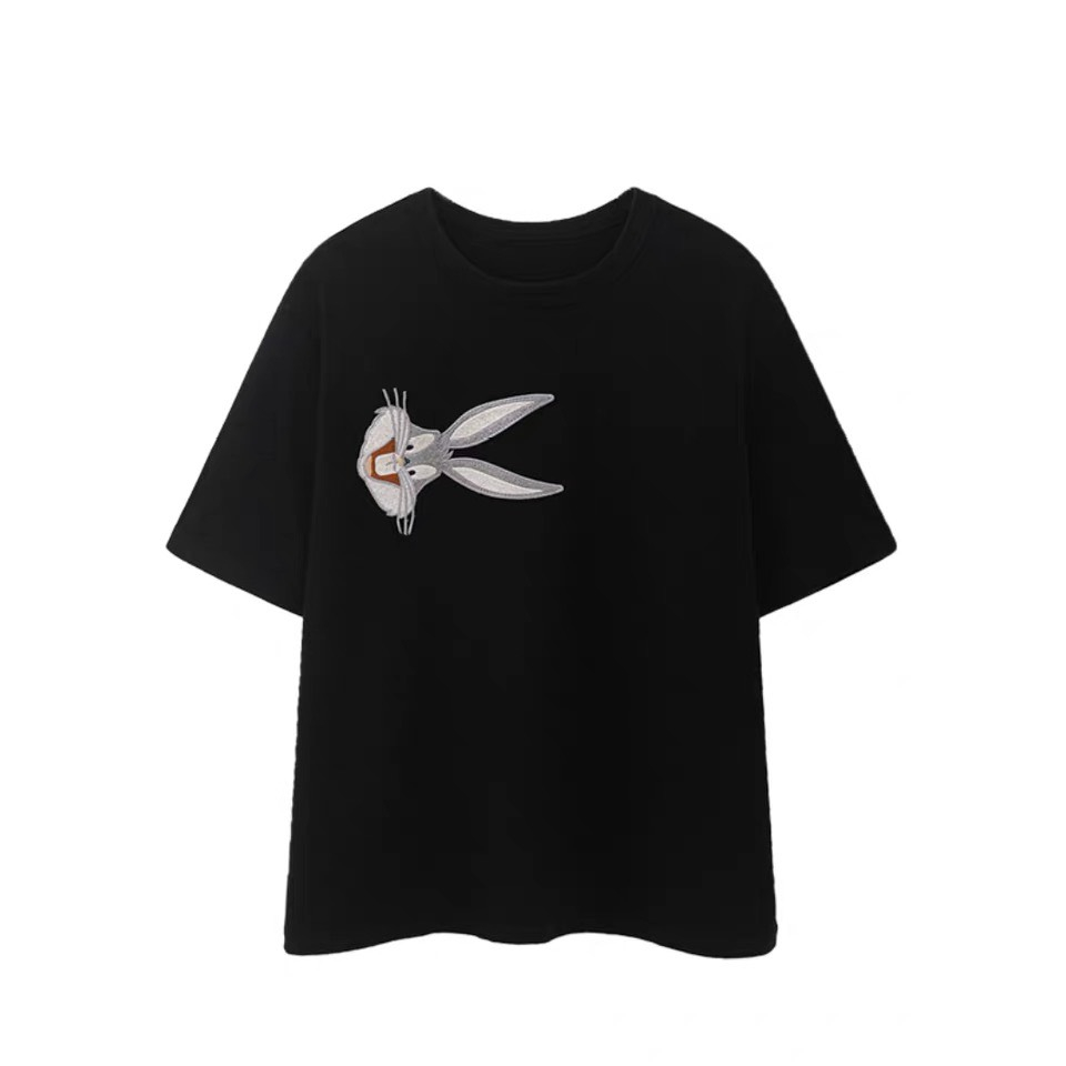 Áo Phông Nữ In Thỏ Tai Dài 3D Sắc Nét Hai Màu Đen Trắng