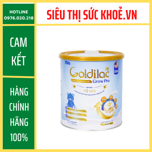 🍀Sữa Công Thức Tổ Yến Goldilac Grow Pro Lon 600gr - Sữa Cho Bé 0-10 Tuổi, Hỗ Trợ Tăng Cân Cho Bé