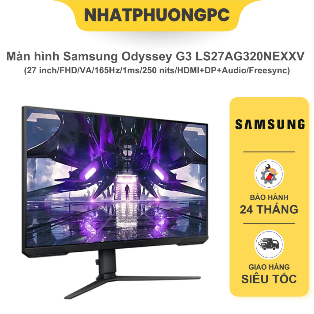 Màn hình Samsung Odyssey G3 LS27AG320NEXXV (27 inch/FHD/VA/165Hz/1ms/250 nits/HDMI+DP+Audio/Freesync)