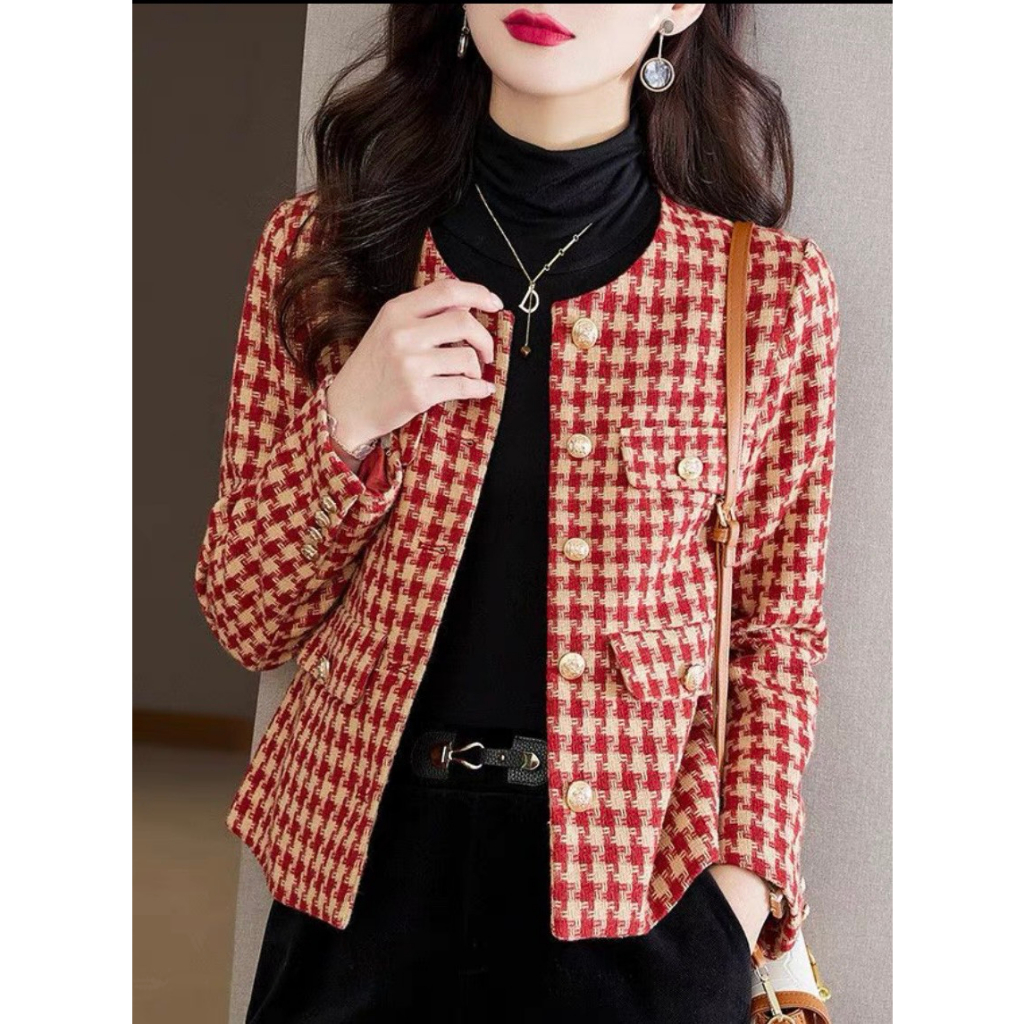 Áo dạ tweed Caro hàng LOẠI 1 dáng tiểu thư Cemos