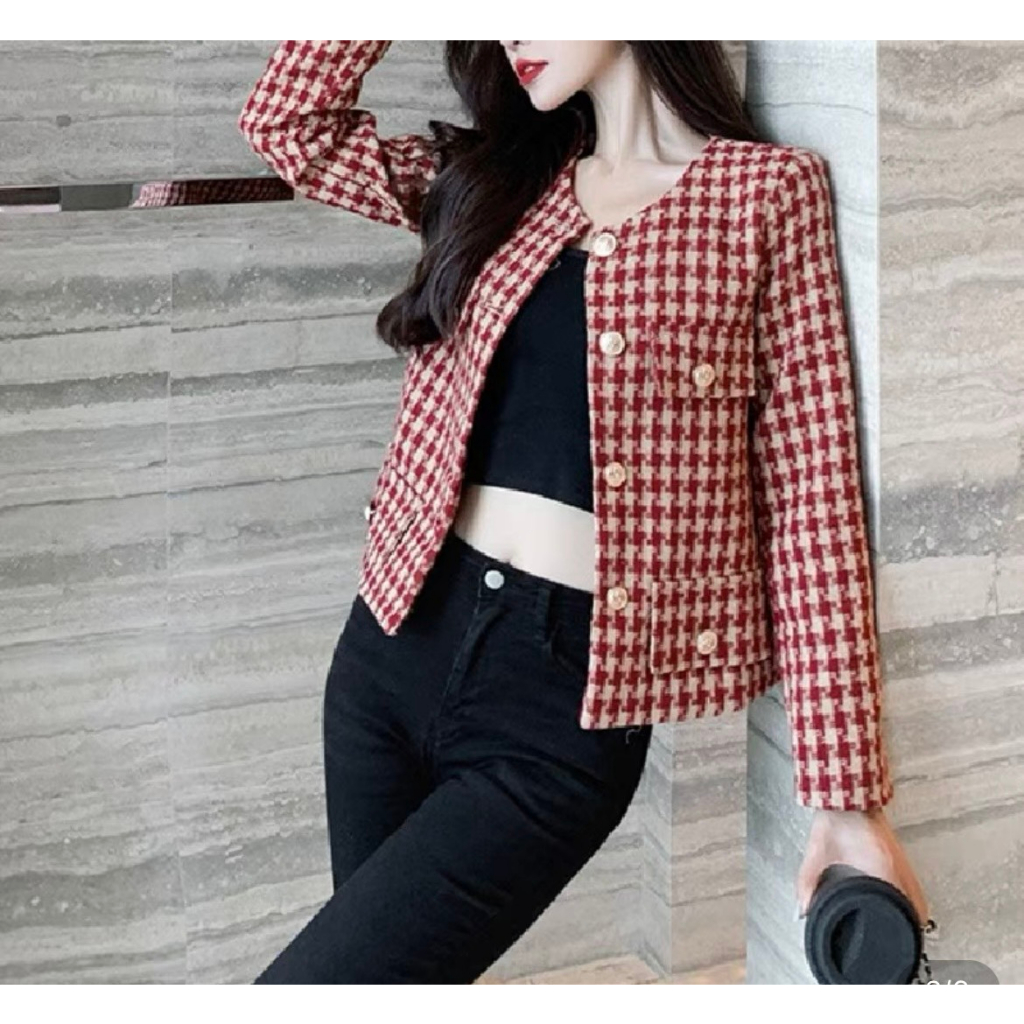 Áo dạ tweed Caro hàng LOẠI 1 dáng tiểu thư Cemos