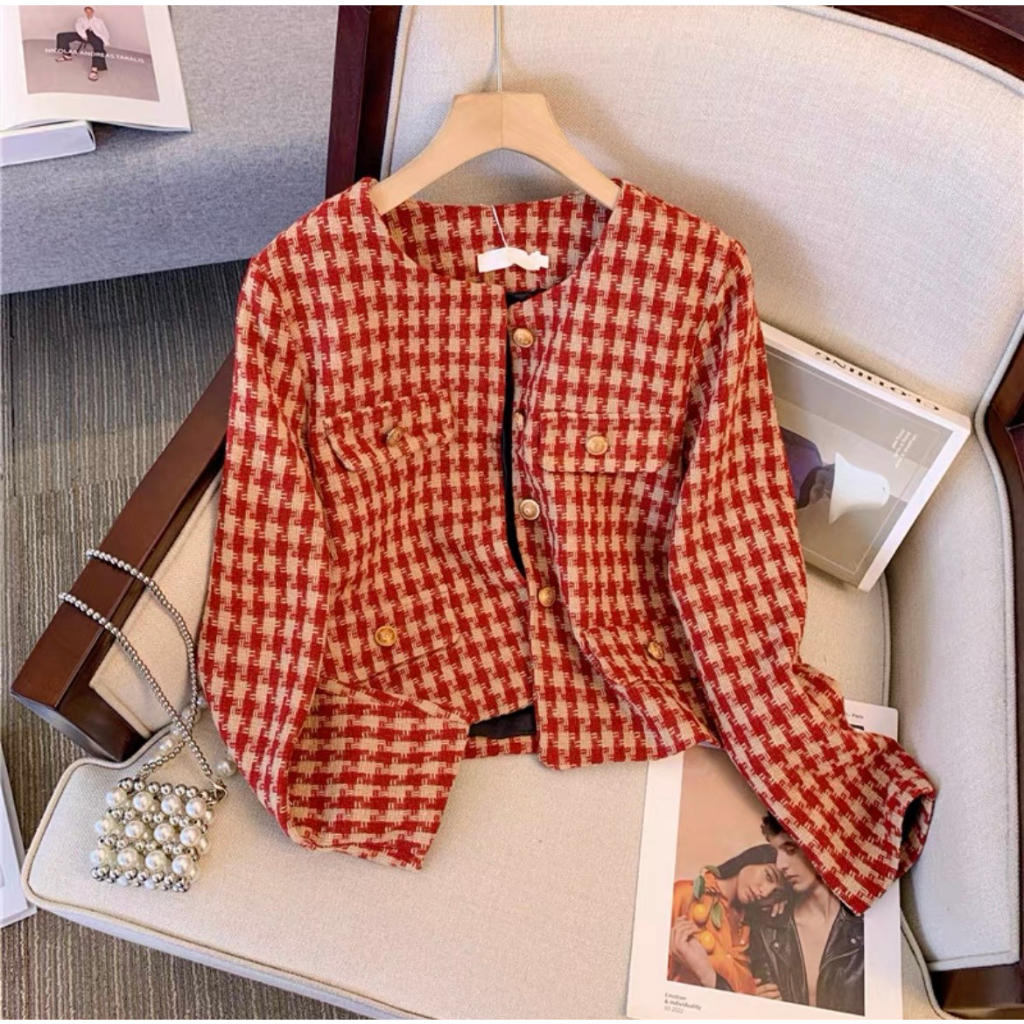 Áo dạ tweed Caro hàng LOẠI 1 dáng tiểu thư Cemos
