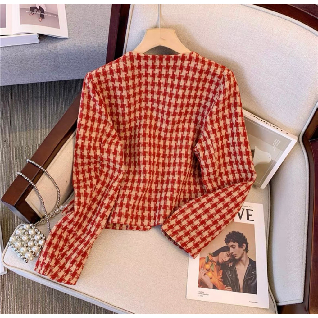 Áo dạ tweed Caro hàng LOẠI 1 dáng tiểu thư Cemos