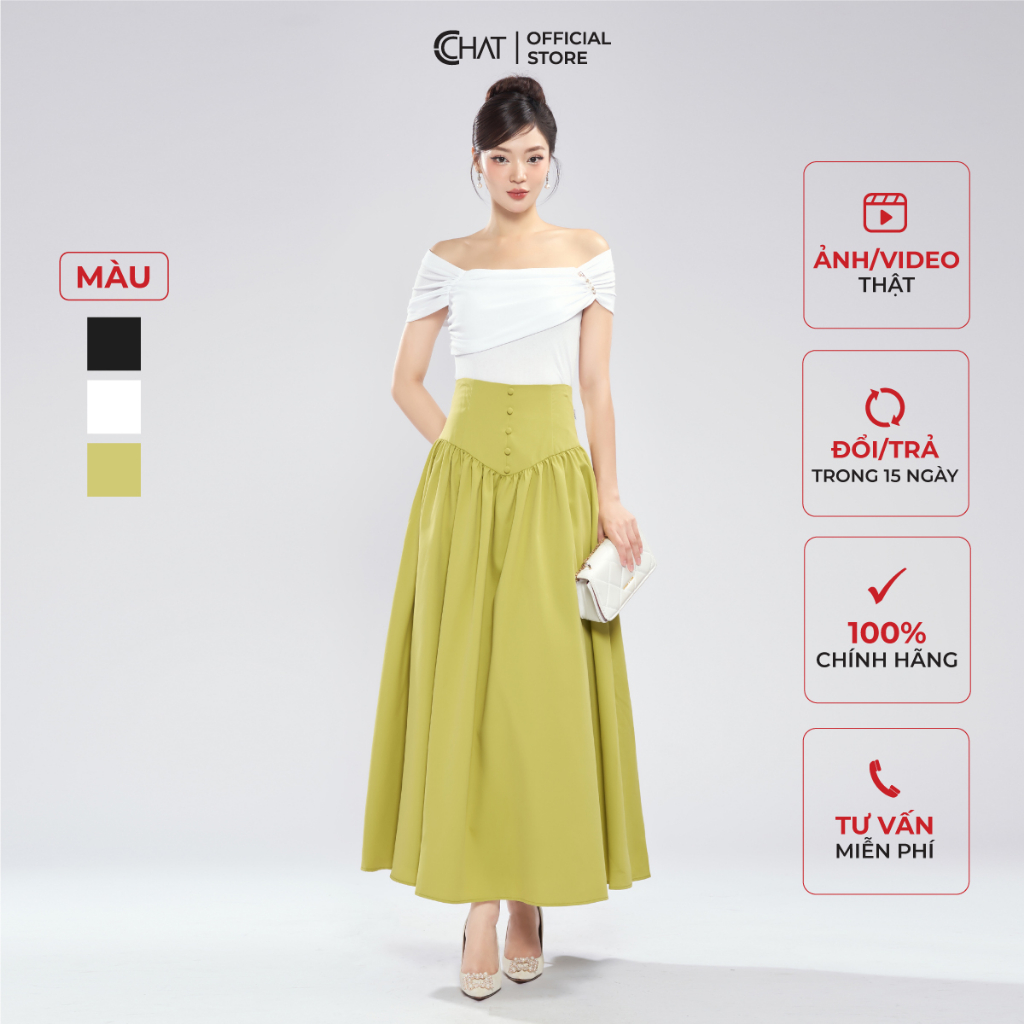 Chân Váy 𝐂𝐂𝐇𝐀𝐓 Dáng Dài Eo V Chất Thô Nhập Khẩu Cao Cấp 13CDT2020XT