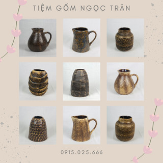 Bình hoa gốm Bát Tràng, men mật ong nâu đậm dáng vừa