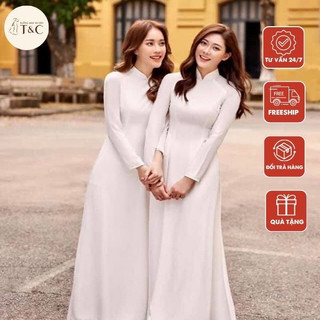 Áo dài chất liệu chifon màu trắng 4 tà cao cấp - Áo dài TC - AD07
