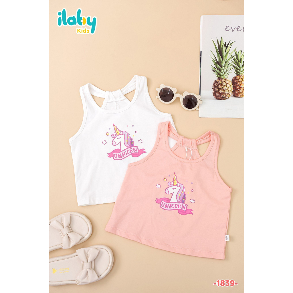 Áo sát nách bé gái ILABY in hình cách điệu lưng chất liệu thun cotton co dãn cho bé 10-35kg