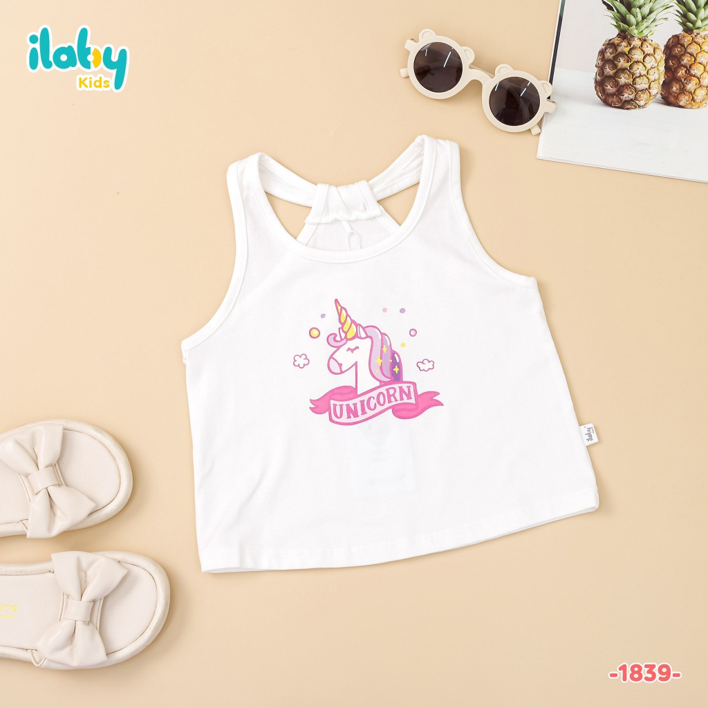 Áo sát nách bé gái ILABY in hình cách điệu lưng chất liệu thun cotton co dãn cho bé 10-35kg