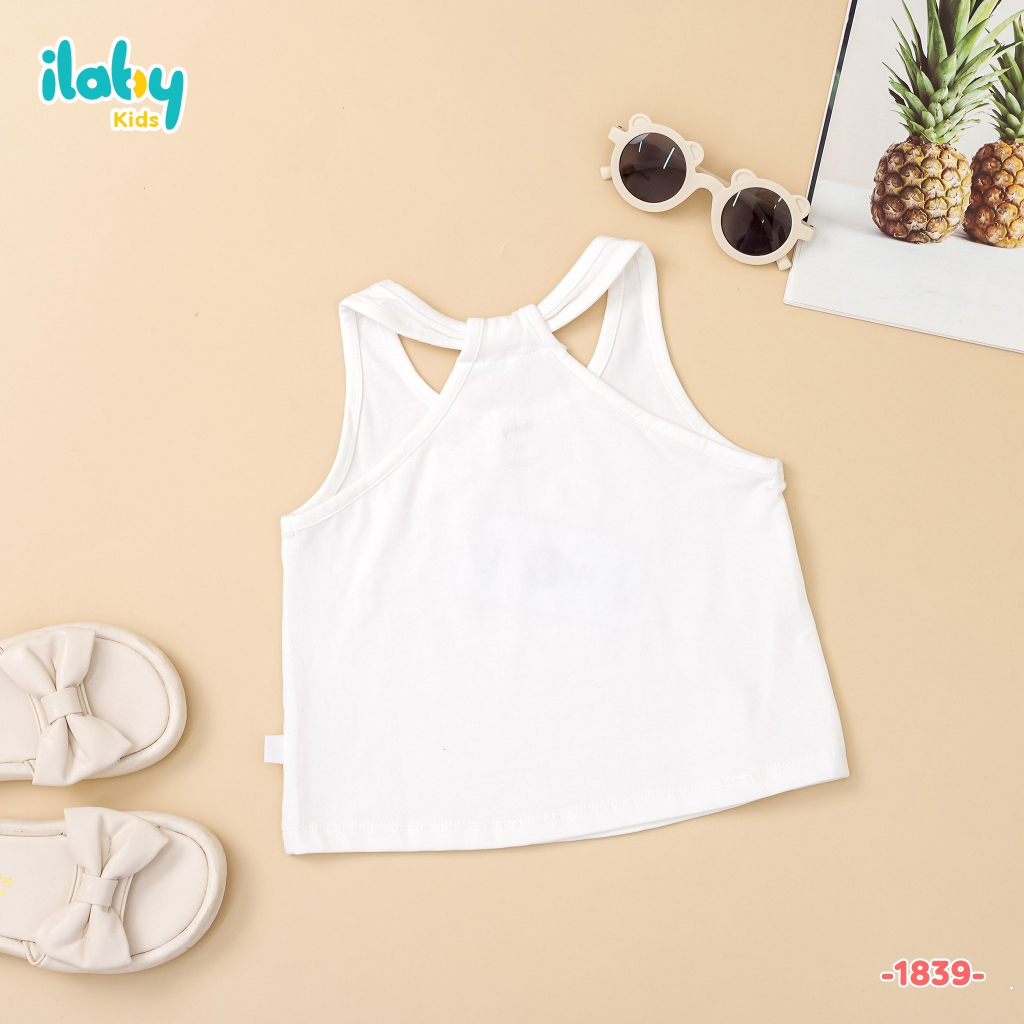 Áo sát nách bé gái ILABY in hình cách điệu lưng chất liệu thun cotton co dãn cho bé 10-35kg