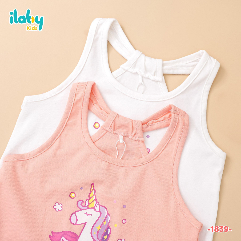 Áo sát nách bé gái ILABY in hình cách điệu lưng chất liệu thun cotton co dãn cho bé 10-35kg