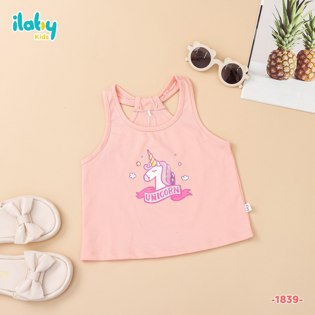 Áo sát nách bé gái ILABY in hình cách điệu lưng chất liệu thun cotton co dãn cho bé 10-35kg