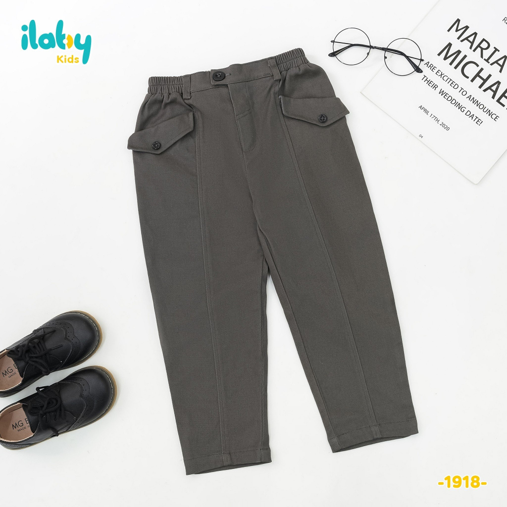 Quần đi học bé trai ILABY có nắp túi chéo chất liệu kaki mềm cho bé 10-35kg