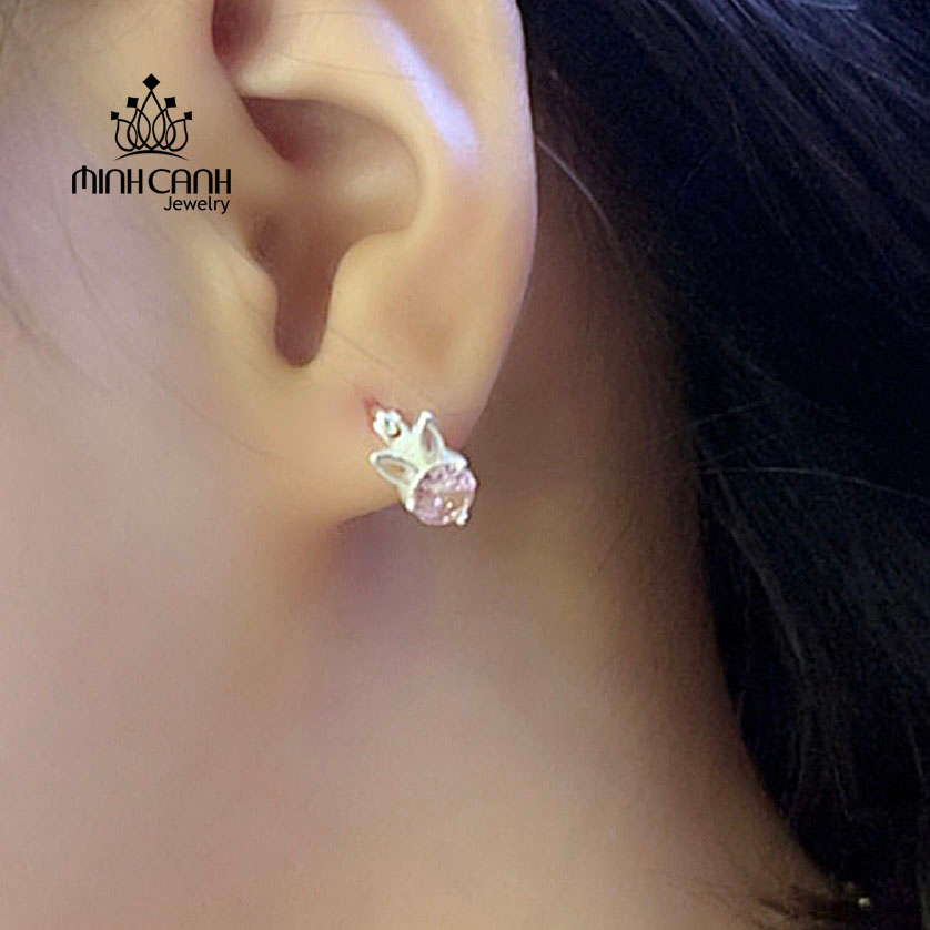 Hoa Tai Bạc Thỏ Hồng Cho Bé Gái Minh Canh Jewelry
