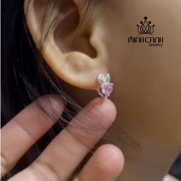 Hoa Tai Bạc Thỏ Hồng Cho Bé Gái Minh Canh Jewelry