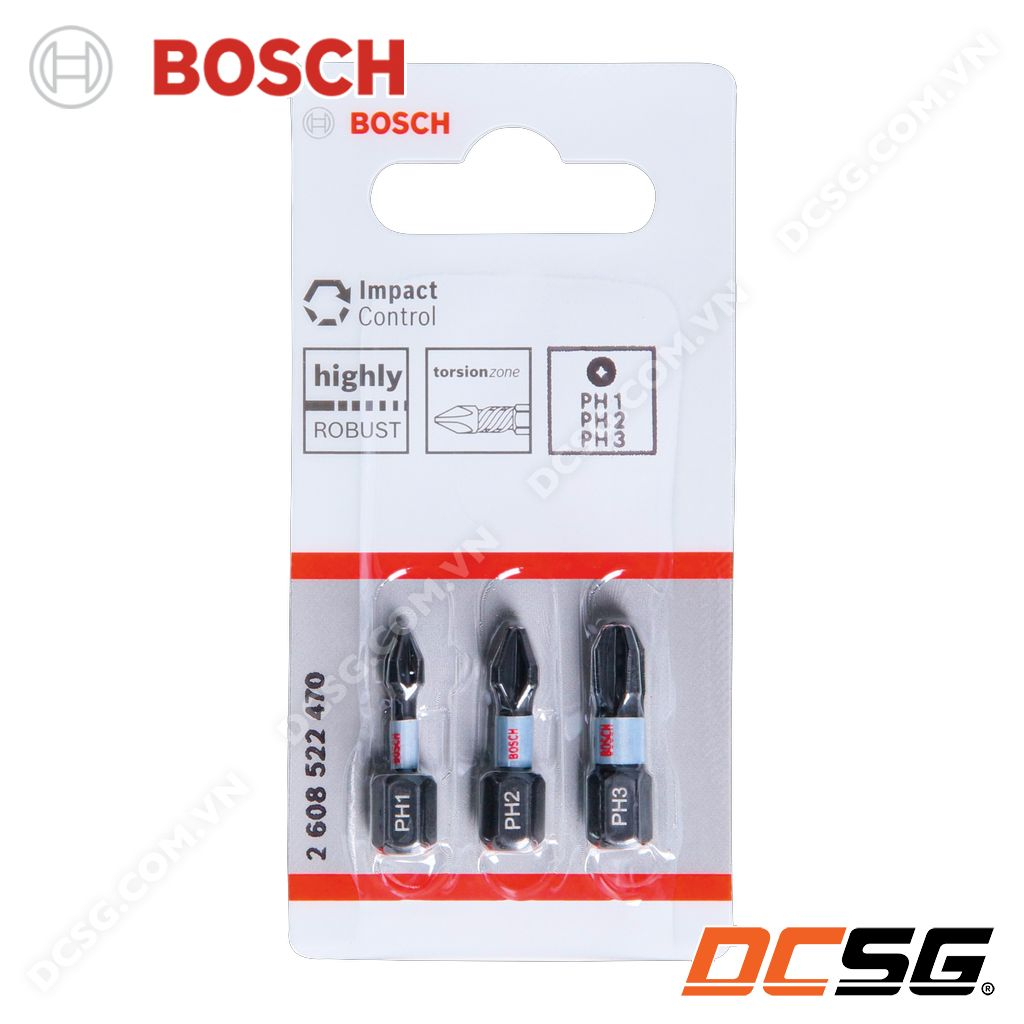 Bộ 03 mũi vặn vít Impact Control Ph1-Ph2-Ph3x25mm Bosch 2608522470 | DCSG