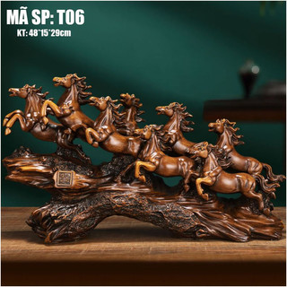 Tượng bát mã truy phong bột đá đúc sơn phủ gỗ T06