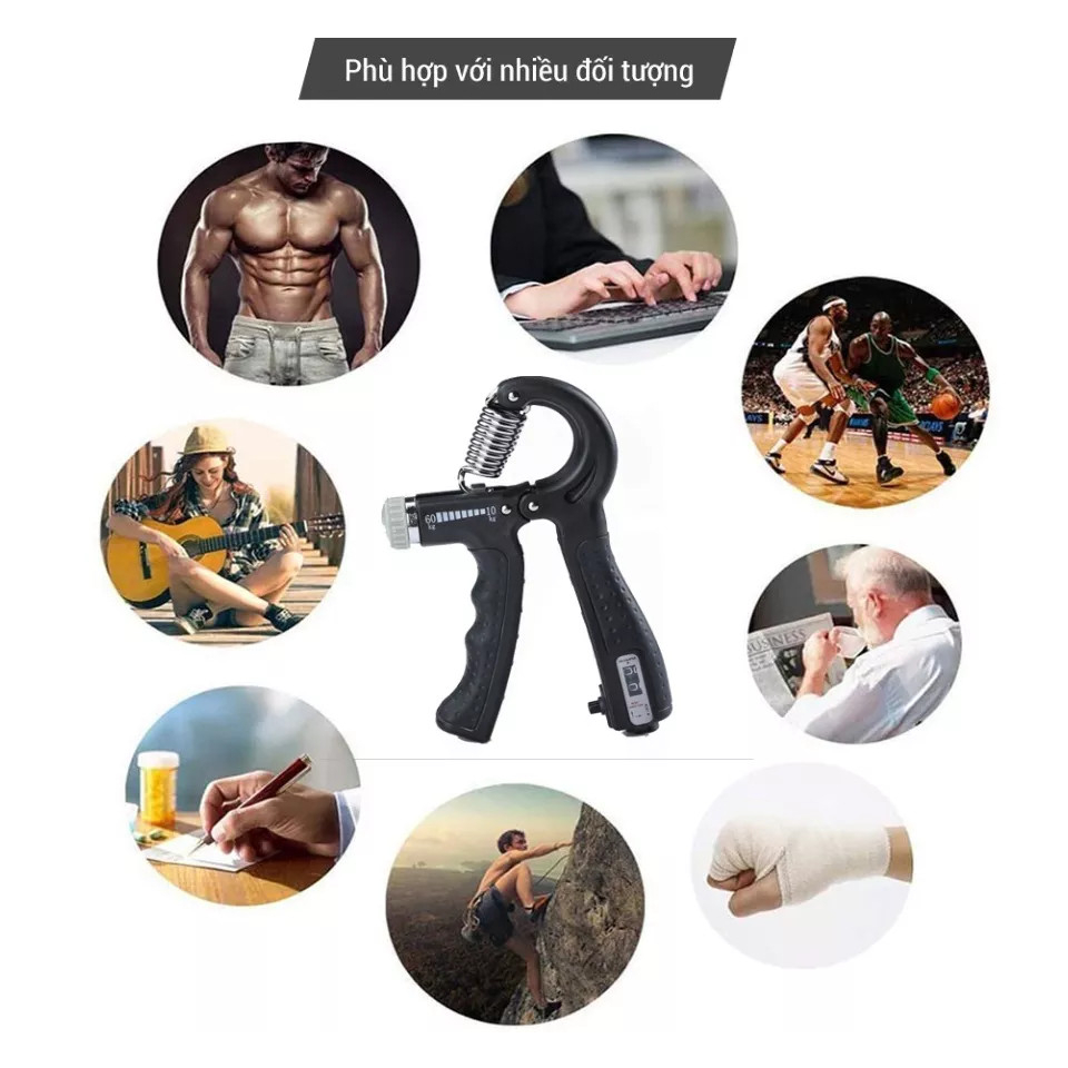 Kìm bóp tay 120kg Siêu Khỏe - Kìm bóp tập cơ tay có màn hình điện tử đếm số - Chính hãng dododios