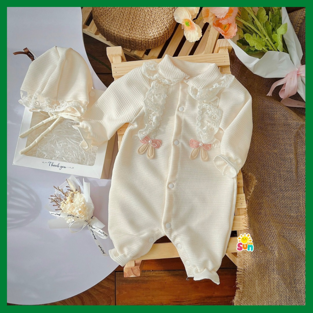 ẢNH THẬT - HÀNG SẴN, tặng mũ, 4-10kg, body dài tay cho bé gái chất tăm mềm, không dặm ngứa, không bí nóng