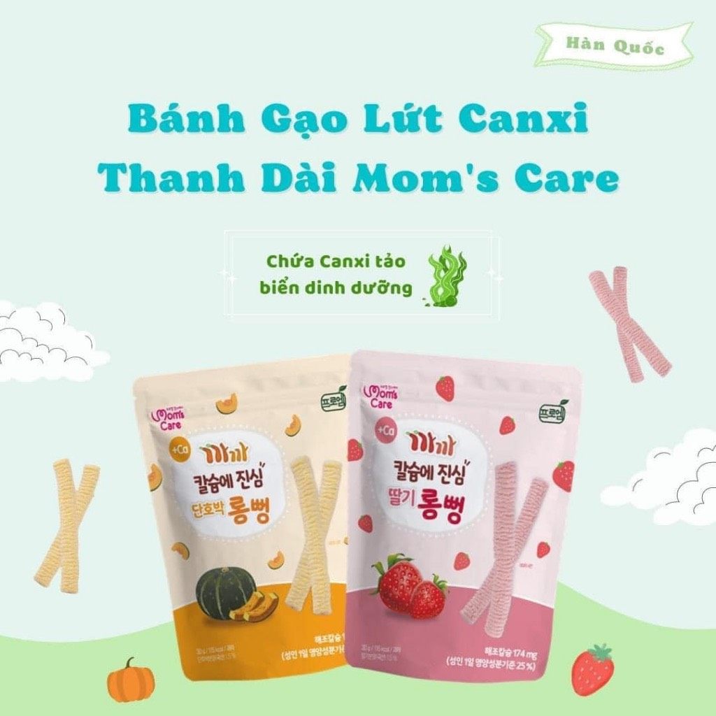 Bánh Gạo Lứt Canxi Thanh dài Mom's Care cho bé ăn dặm từ 6 tháng tuổi