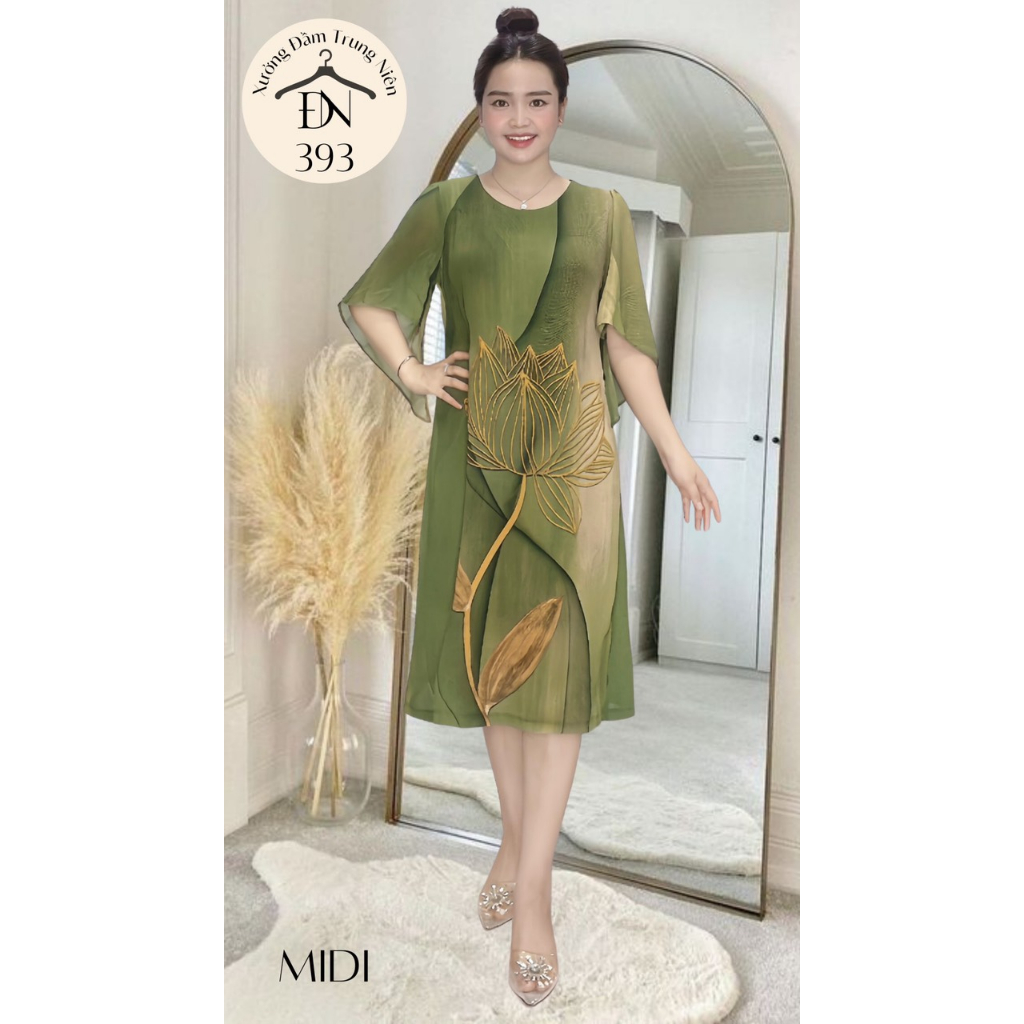 Đầm voan dự tiệc thiết kế dáng suông sang trọng, che khuyết điểm vòng bụng lớn, bigsize 75KG- VOAN