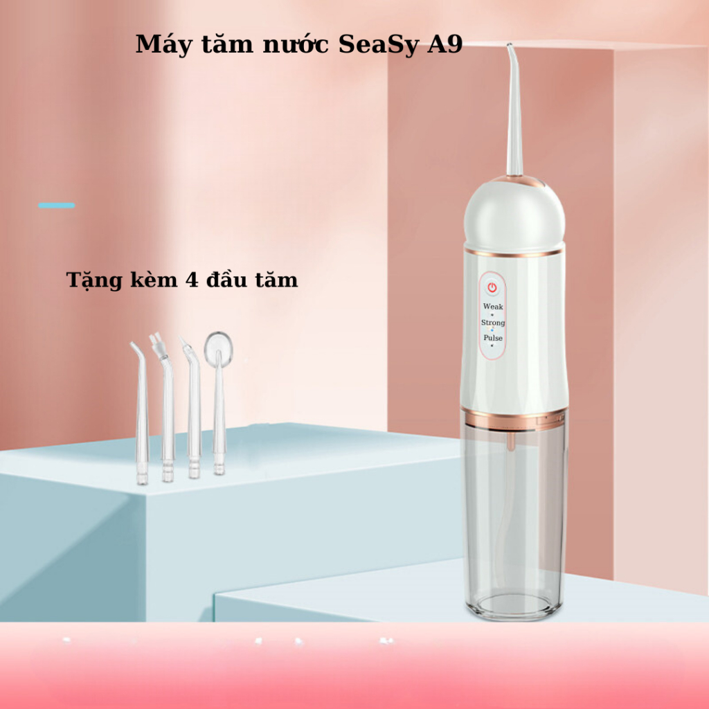 Máy Tăm Nước Cầm Tay SeaSy A9 Pro 3 Chế Độ Vệ Sinh Răng Miệng - Tặng Kèm 4 Đầu Tăm Chuyên Dụng