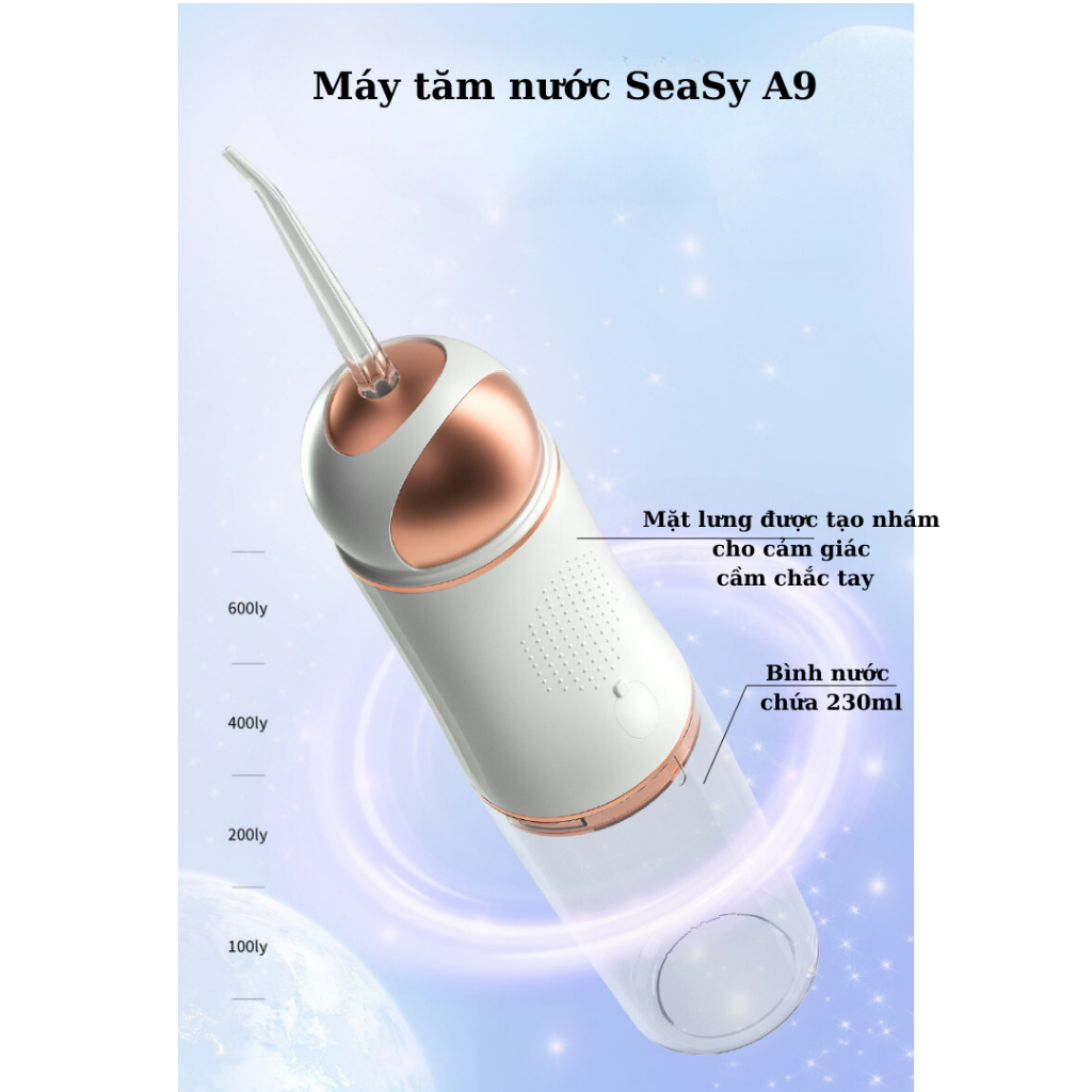 Máy Tăm Nước Cầm Tay SeaSy A9 Pro 3 Chế Độ Vệ Sinh Răng Miệng - Tặng Kèm 4 Đầu Tăm Chuyên Dụng