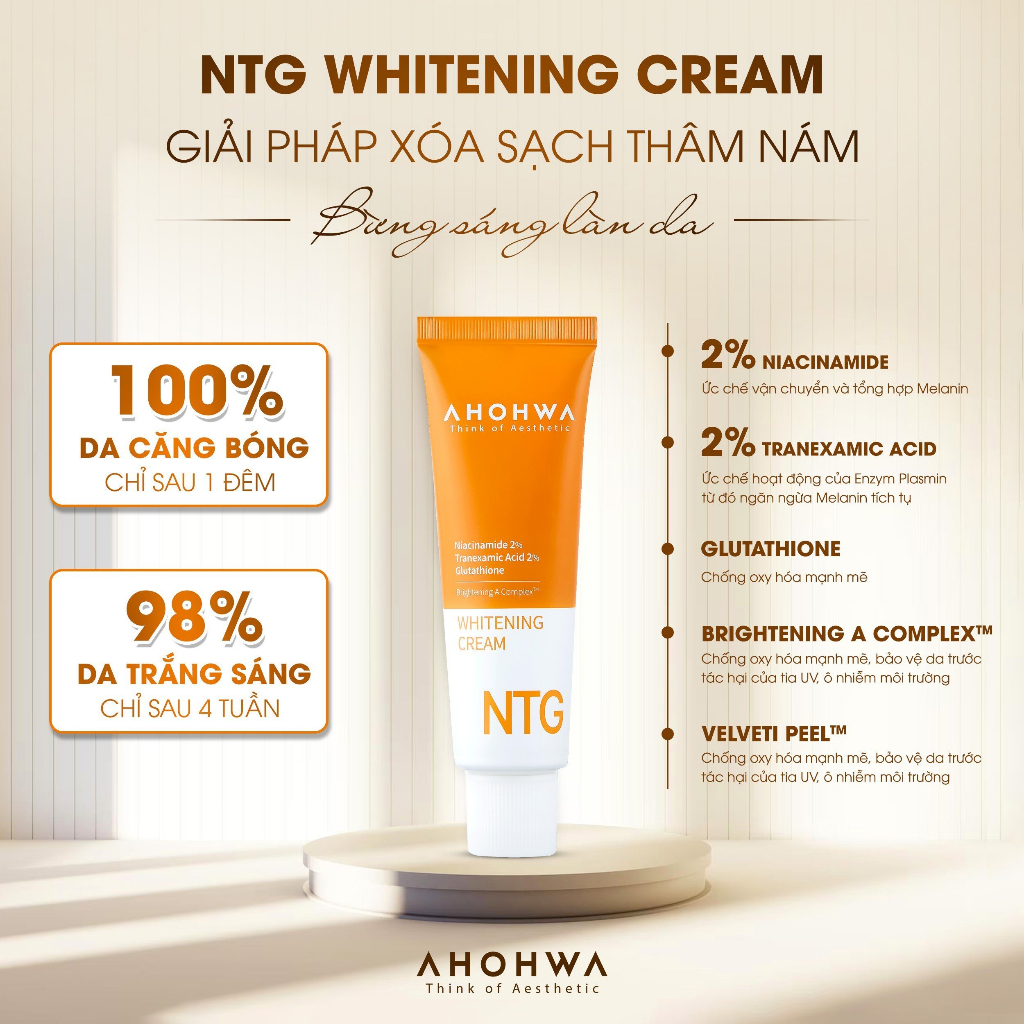 Kem NTG Dưỡng Trắng Da , Giảm Sạm, Tàn Nhang, Xóa Nhăn Ahohwa Whitening Cream 50g