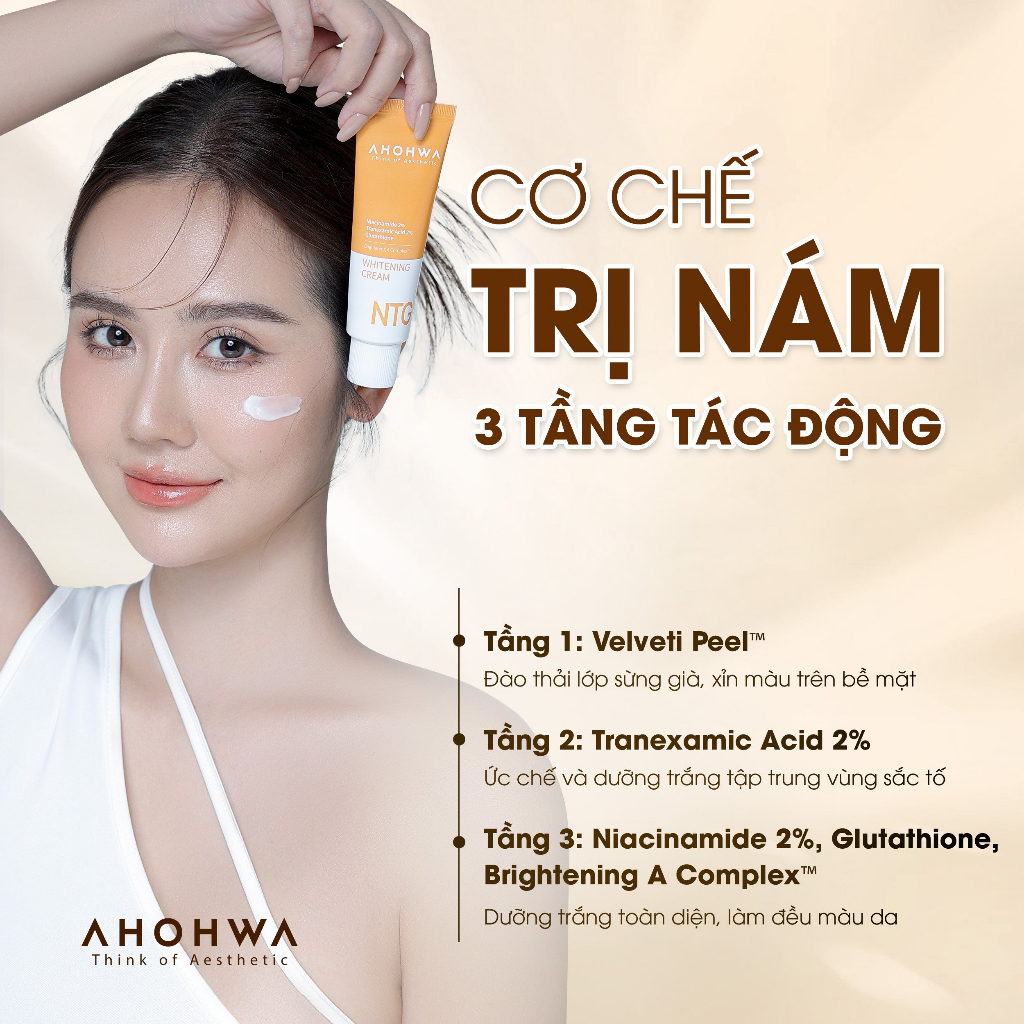 Kem NTG Dưỡng Trắng Da , Giảm Sạm, Tàn Nhang, Xóa Nhăn Ahohwa Whitening Cream 50g