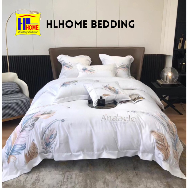 Bộ chăn ga gối Lụa silk thêu lông vũ Alabele dệt sợi tự nhiên, mềm mịn