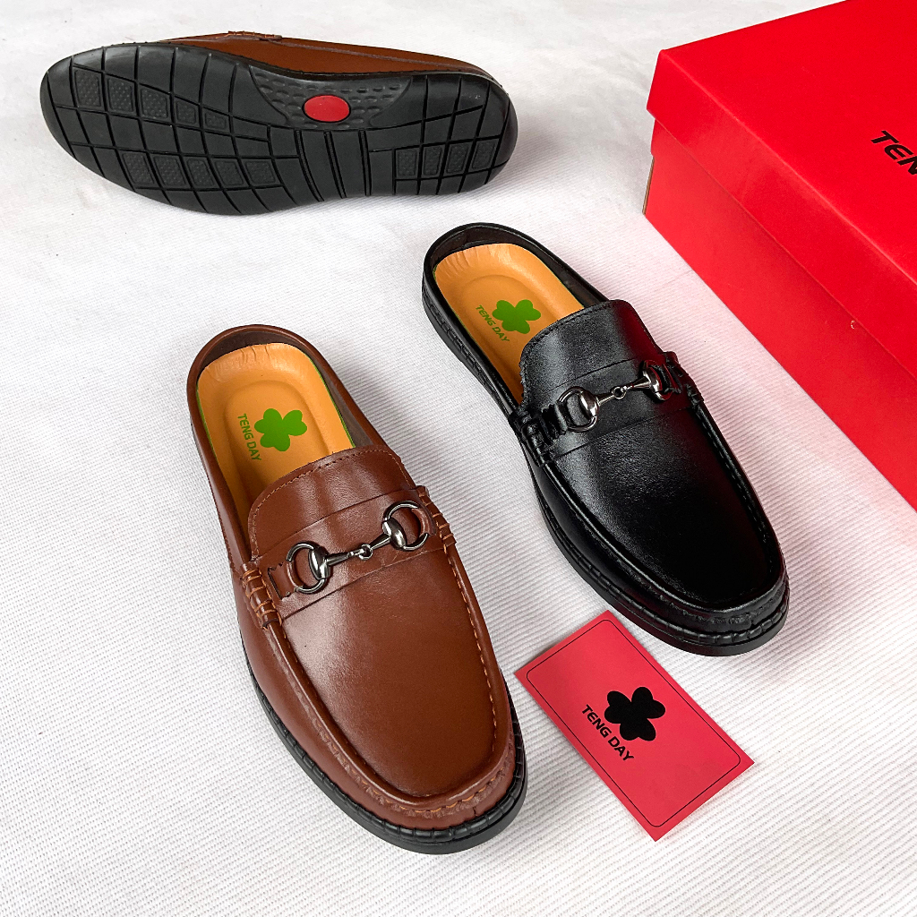 Giày Lười Sục Nam Khâu Thời Trang - Đế Cao Su Da Bò Thật, Mạnh Mẽ. Tengday Vietnam - Màu Đen, Nâu, Vàng