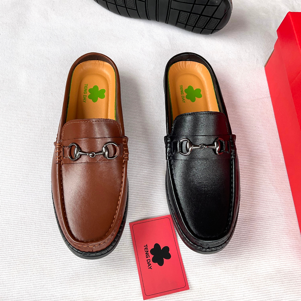 Giày Lười Sục Nam Khâu Thời Trang - Đế Cao Su Da Bò Thật, Mạnh Mẽ. Tengday Vietnam - Màu Đen, Nâu, Vàng