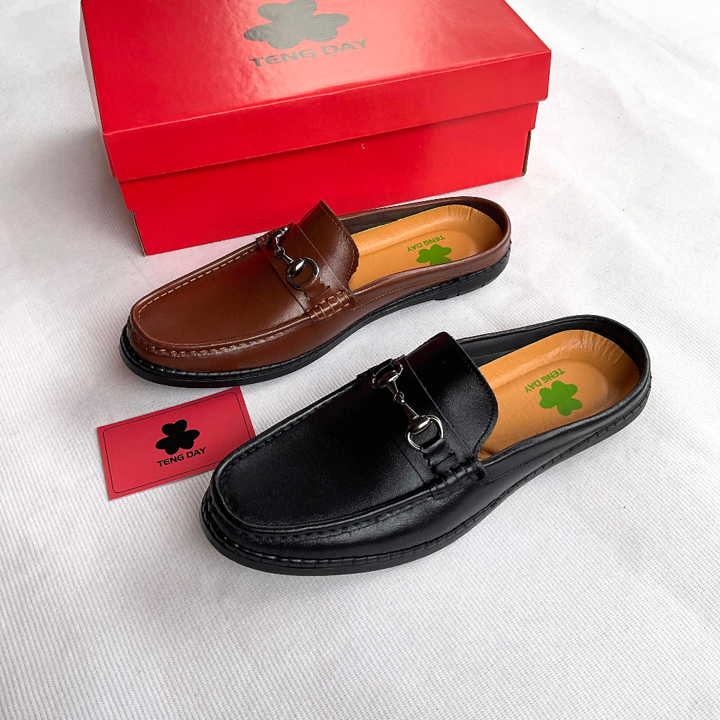 Giày Lười Sục Nam Khâu Thời Trang - Đế Cao Su Da Bò Thật, Mạnh Mẽ. Tengday Vietnam - Màu Đen, Nâu, Vàng