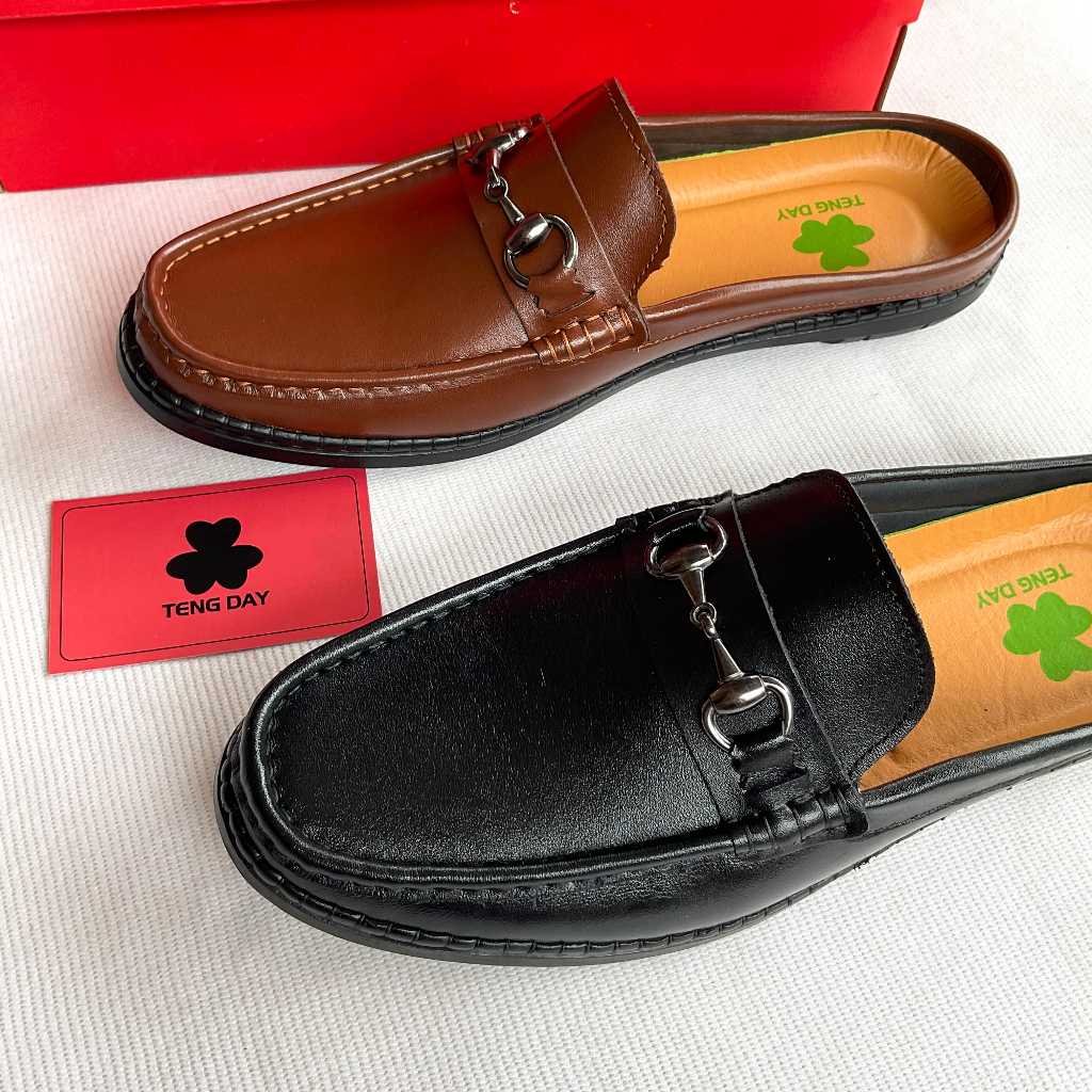 Giày Lười Sục Nam Khâu Thời Trang - Đế Cao Su Da Bò Thật, Mạnh Mẽ. Tengday Vietnam - Màu Đen, Nâu, Vàng