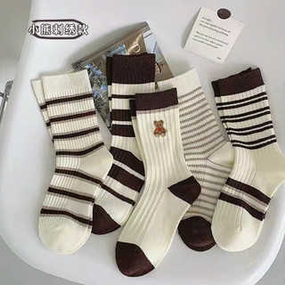 Set 5 đôi tất kẻ cổ cao màu vintage cực xinh
