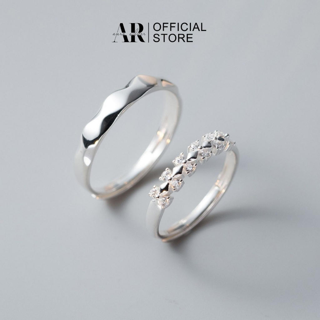 Nhẫn đôi bạc 925 freesize Riona nhẫn cặp dành cho nam nữ-Nd07-Aura Silver