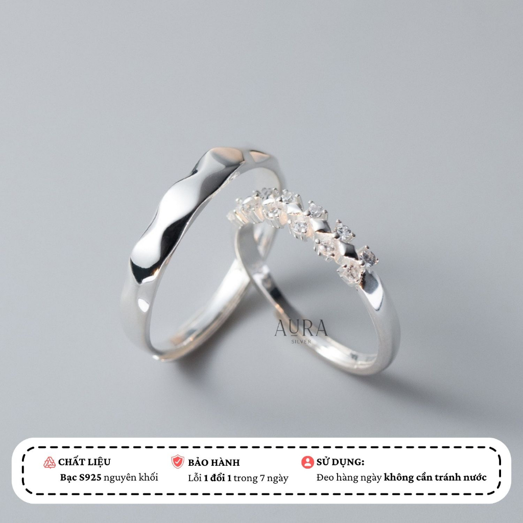 Nhẫn đôi bạc 925 freesize Riona nhẫn cặp dành cho nam nữ-Nd07-Aura Silver