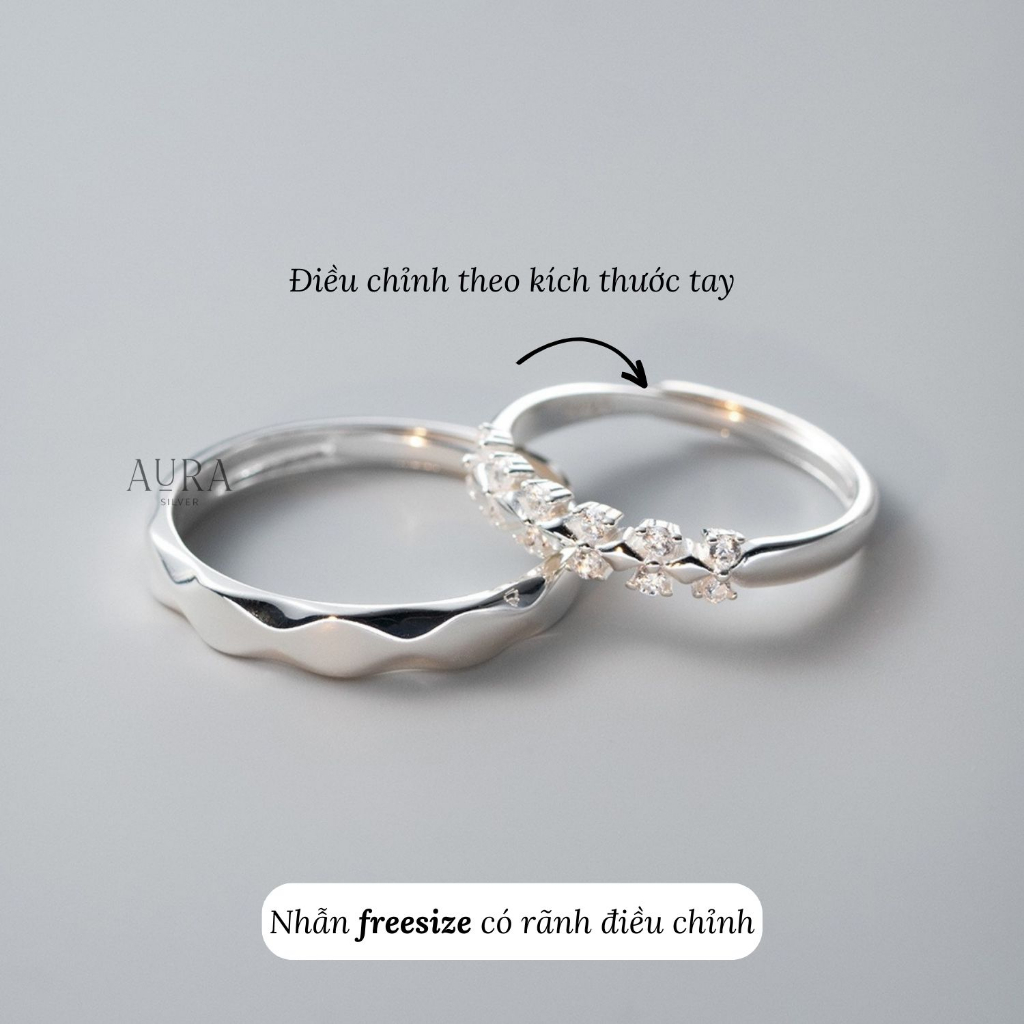 Nhẫn đôi bạc 925 freesize Riona nhẫn cặp dành cho nam nữ-Nd07-Aura Silver