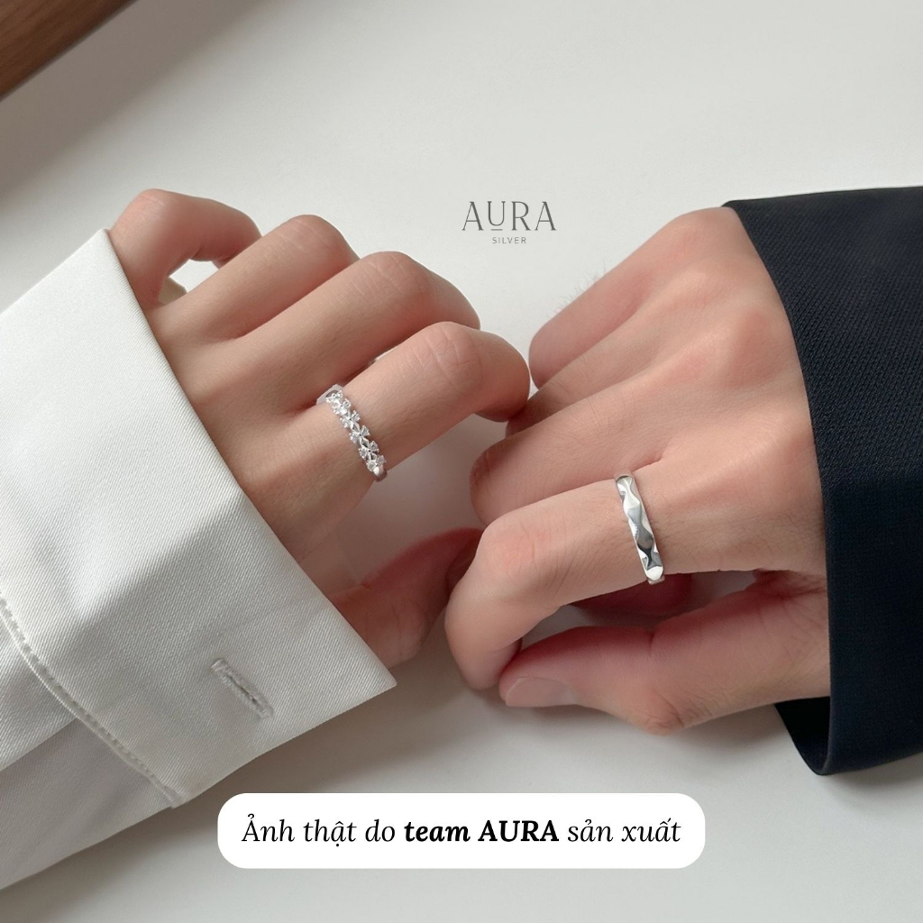 Nhẫn đôi bạc 925 freesize Riona nhẫn cặp dành cho nam nữ-Nd07-Aura Silver