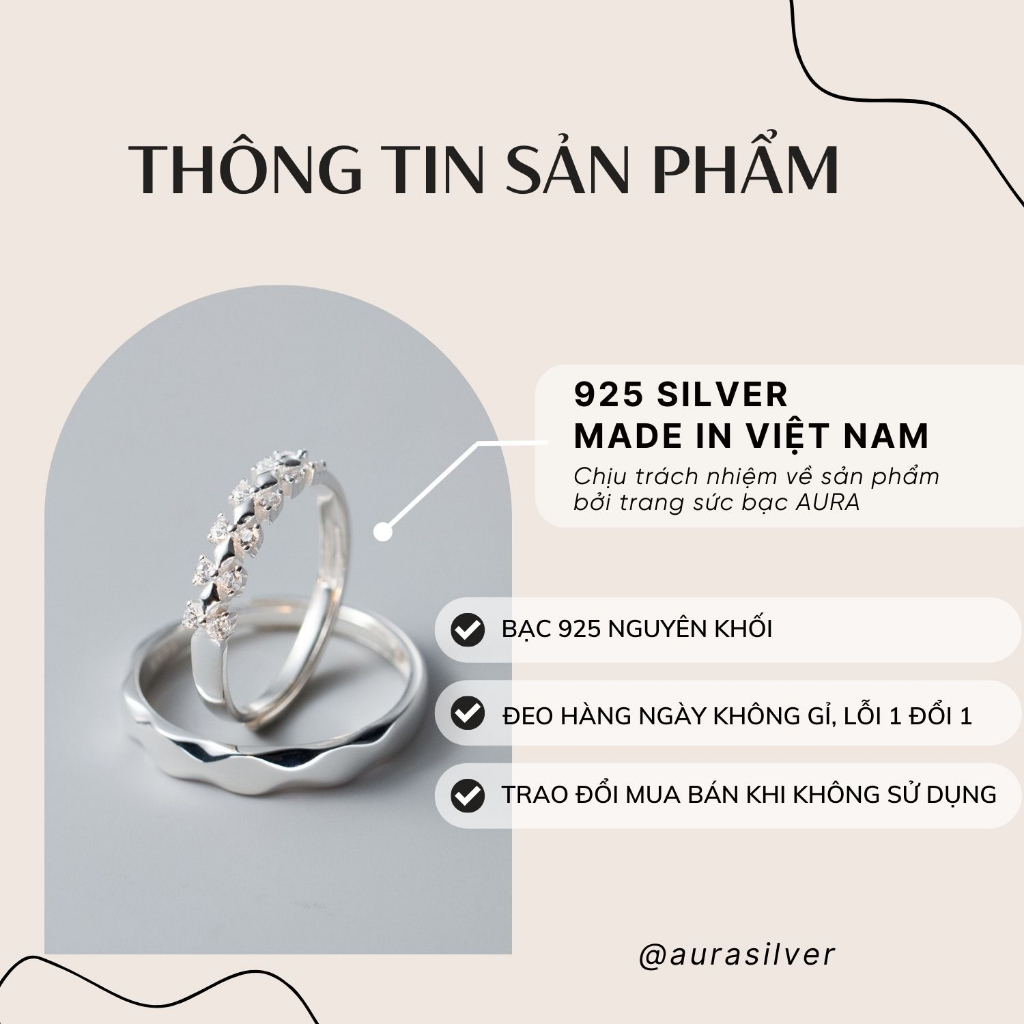 Nhẫn đôi bạc 925 freesize Riona nhẫn cặp dành cho nam nữ-Nd07-Aura Silver