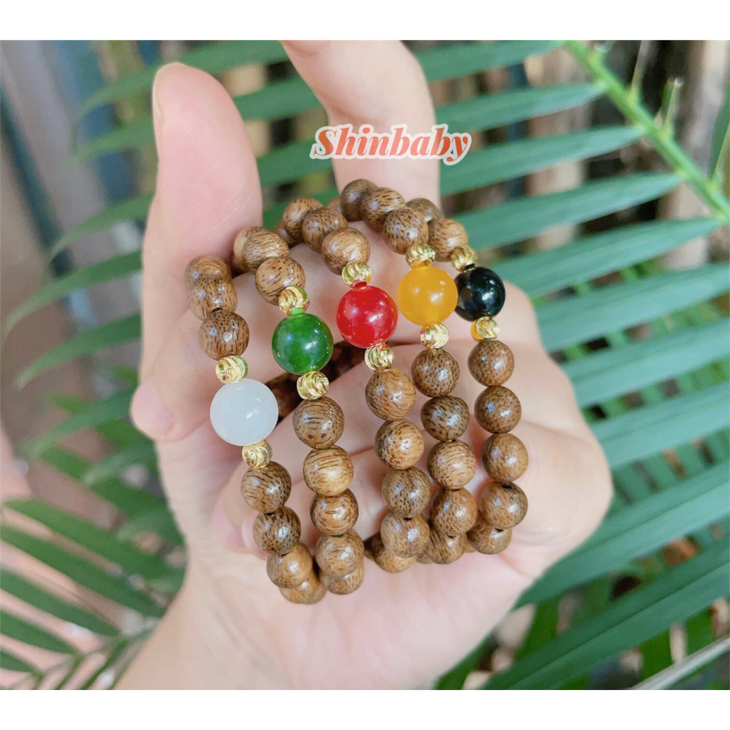 Vòng tay trầm hương mix charm đá phong thủy theo mệnh cho bé mùi thơm nhẹ