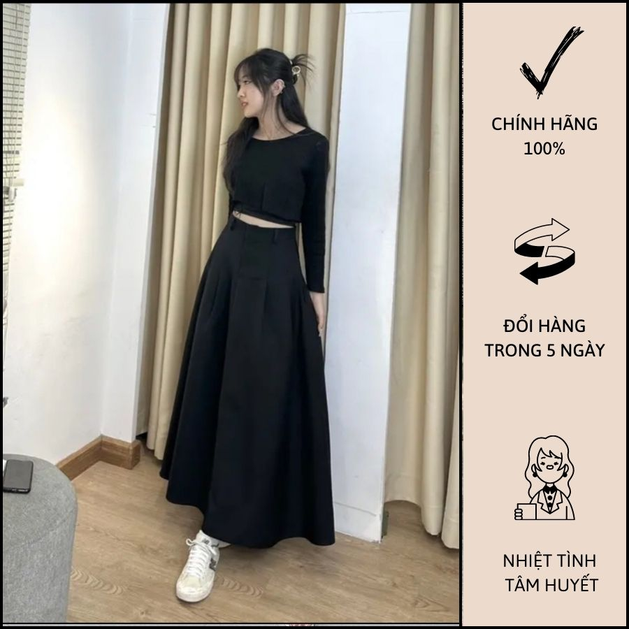 Chân Váy Xếp Ly Xoè Dáng Dài Công Sở Tôn Dáng - V0805
