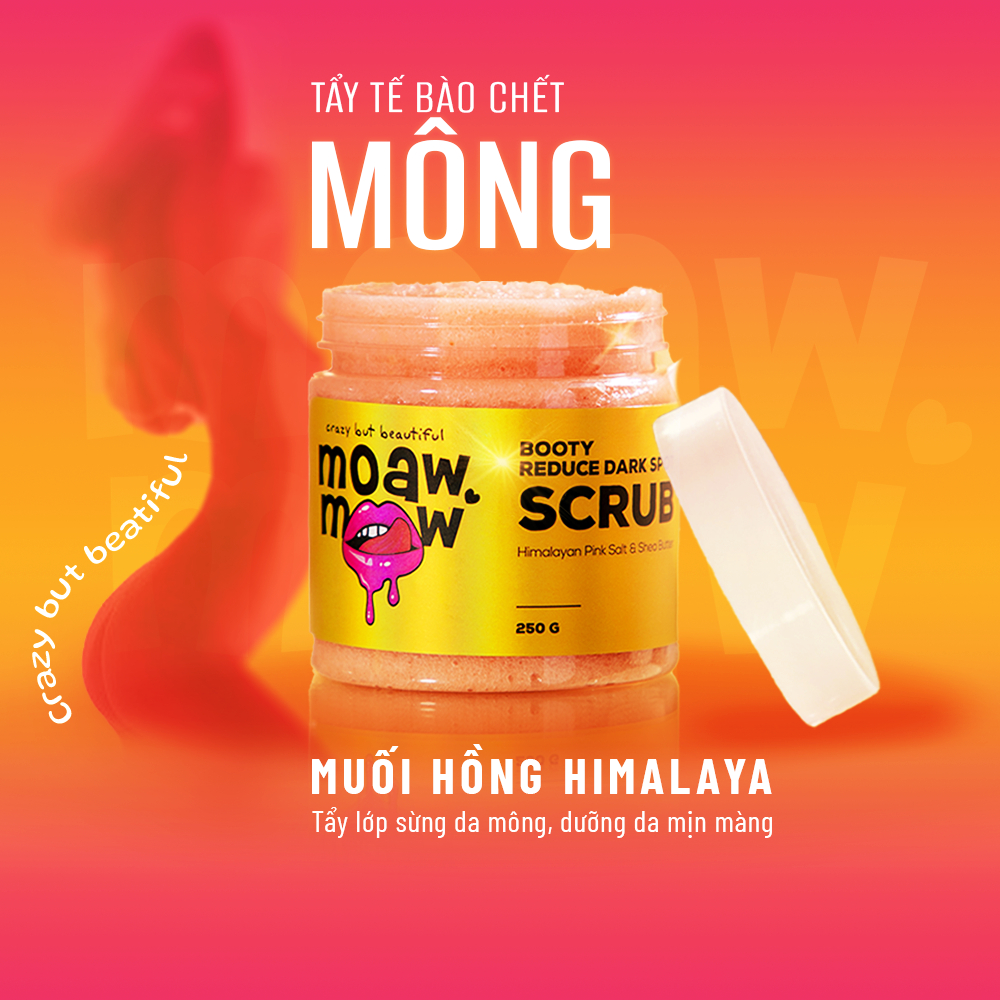 Scrub tẩy tế bào chết muối hồng làm sáng da vùng mông, cải thiện thâm mụn, mịn màng MOAW MOAW 250g