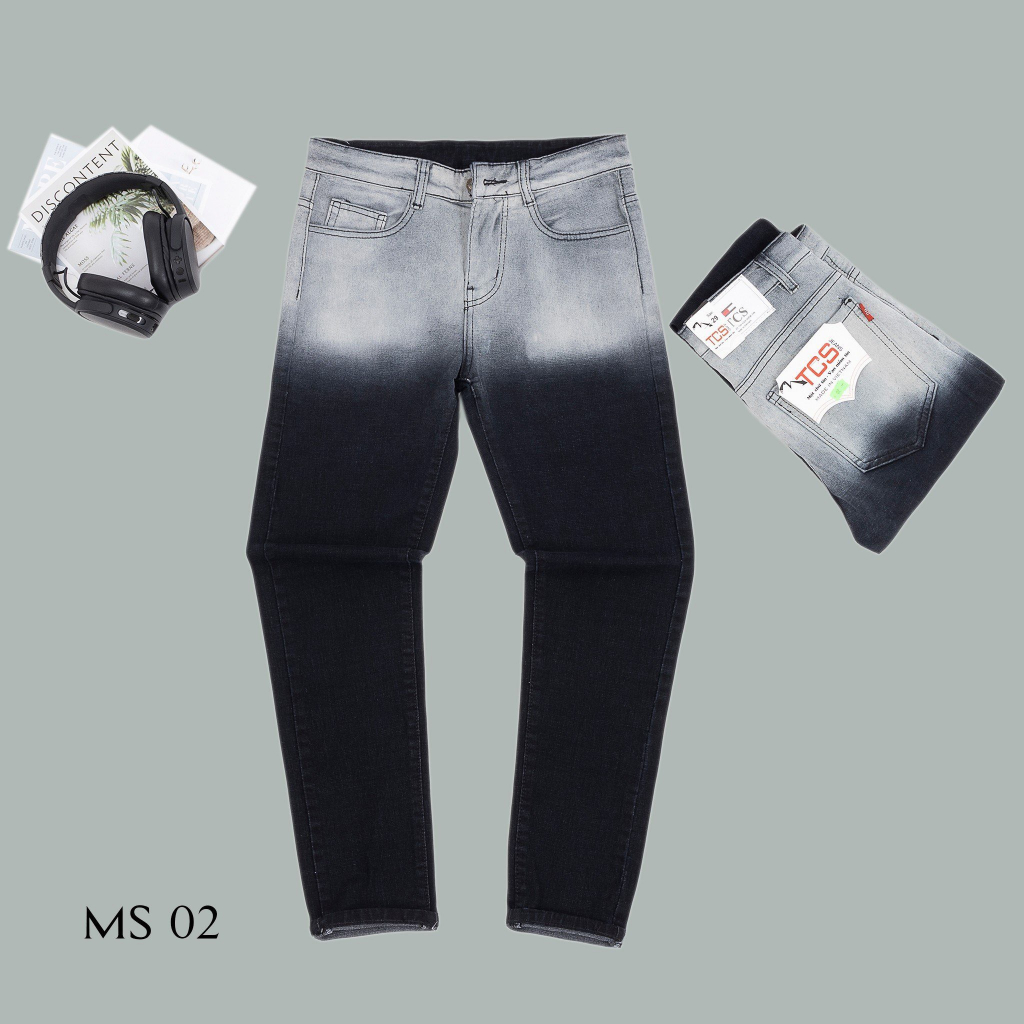 Quần jeans nam thời trang mẫu mới_Quần bò nam đen kiểu đai thắt mới lạ