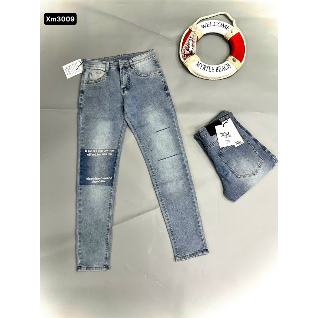 Quần jeans nam thời trang mẫu mới_Quần bò nam đen kiểu đai thắt mới lạ