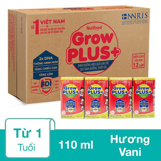 Sữa bột pha sẵn nutifood grow plus+ đỏ hương vani thùng 48 hộp x 110ml
