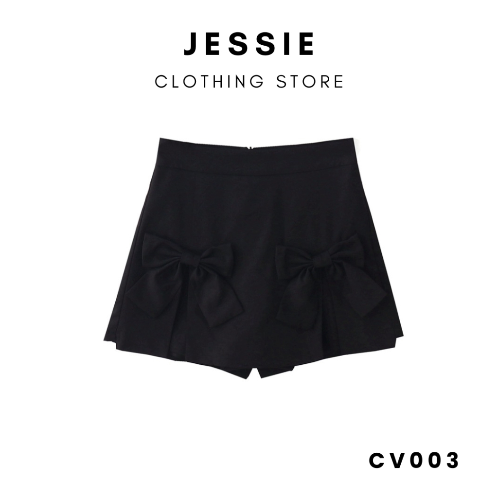 Quần Váy Xếp Ly Phối Nơ Jennie Black Pink Màu Đen Born Pink 2023 Hàn Quốc